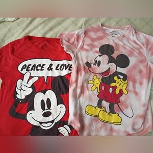 2 Disney Mickey Mouse T-Shirts Red and Tie-dye Junior Size XL (15-17)